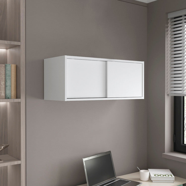 Wall Cabinet 13" H, 2 Sliding Doors, 1 Shelf, White