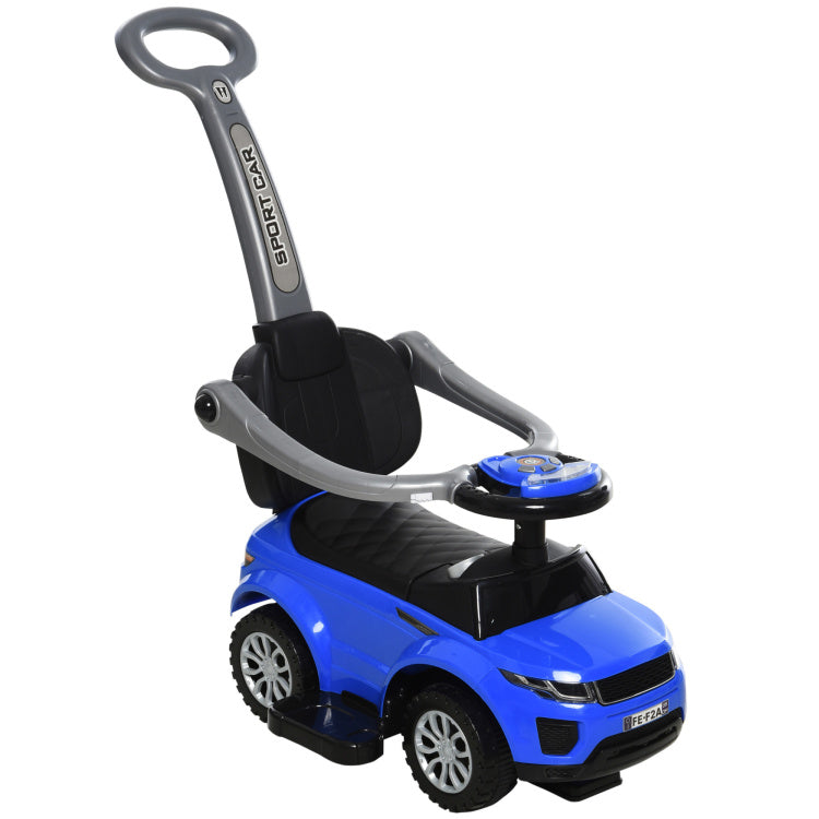Aosom 2 In 1 Push Cars For Toddlers Kid Ride On Push Car Stroller Sliding Car With Horn Music Light Function Secure Bar Ride On Toy For Boy Girl 1 3 Years Old Blue
