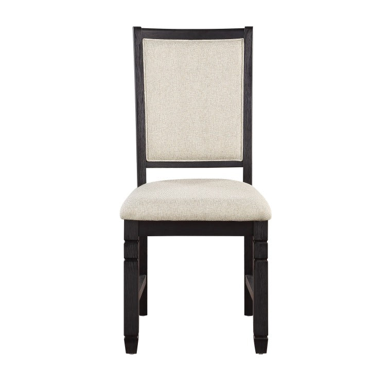 Anji 24 Inch Side Dining Chairs Set Of 2, Cushioned Seat, Curved Back, Black, Beige