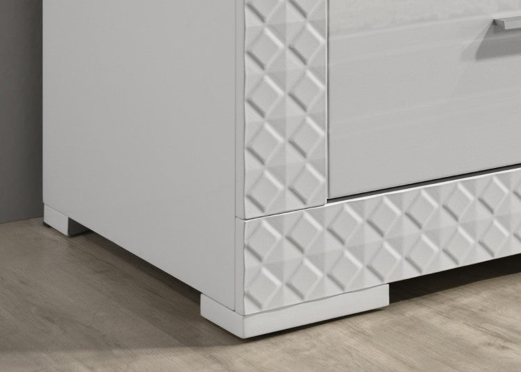 White High Gloss 1Pc Nightstand Metal Side Glide 2 Drawers Bedside Table Chrome Hardware Bedroom Furniture