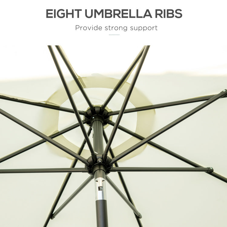 Outsunny 9Ft Patio Umbrella With Push Button Tilt And Crank, Ruffled Outdoor Market Table Umbrella With Tassles And 8 Ribs, For Garden, Deck, Pool, Cream White