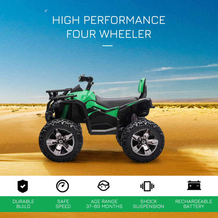 Aosom 12V Kids 4 Wheeler, Ride On Atv For Kids With Music, Realistic Headlights & Wide Wheels, Toddler Quad For Boys And Girls, Green