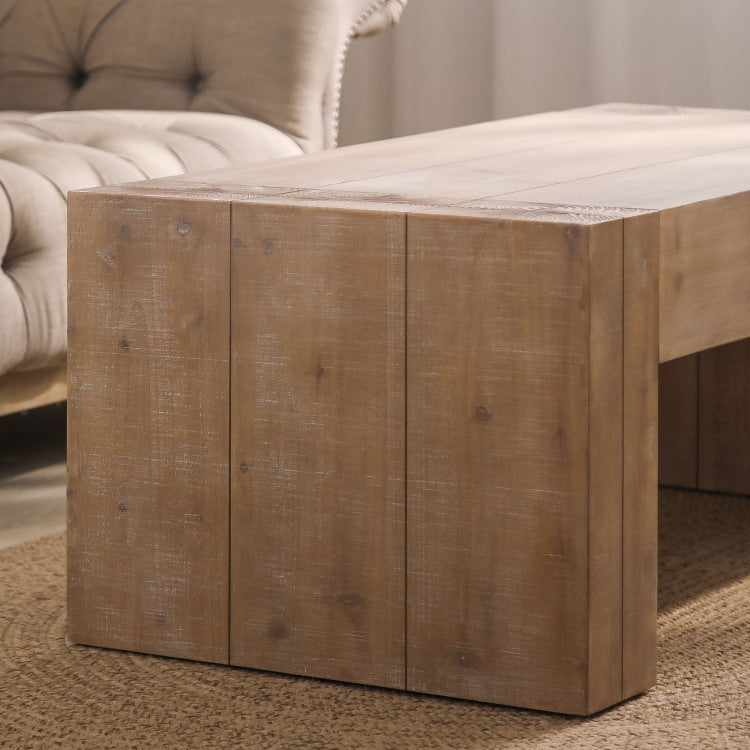 Rustic Wood Coffee Table, 49In Modern Farmhouse Rectangular Table For Living Room