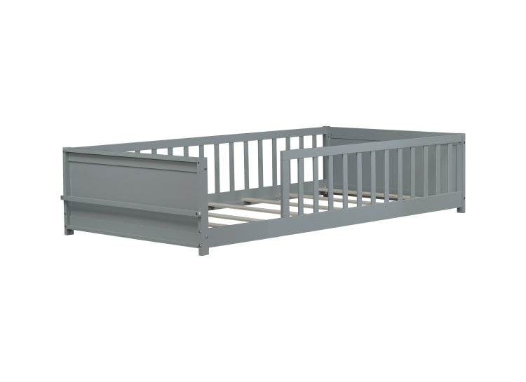 Twin Size Floor Platform Bed With Built In Book Rack,Grey Old Sku:W504P143306