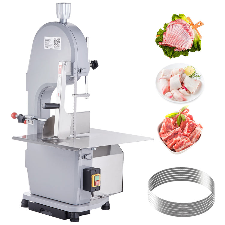 Commercial Electric Meat Bandsaw, 1500W Stainless Steel Countertop Bone Sawing Machine, Workbeach 19.3" X 15", 0.16 7.9 Inch Cutting Thickness, Frozen Meat Cutter With 6 Blades For Rib Pork Beef