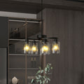 6 Light Modern Farmhouse Black Chandelier, Contemporary Dining Room Light Fixture, Adjustable Height Hanging Industrial Pendant Lights Kitchen Island, Clear Glass Shade