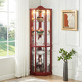 Glass Cabinet Lighted Corner Cabinet Corner Display Curio Cabinet, Glass Display With Light Included Bar Cabinet,Wine Cabinet With Adjustable Glass Shelves Carved Decoration Cherry Light Included