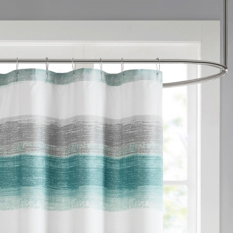 Stripe Print Shower Curtain Aqua Grey 72X72"