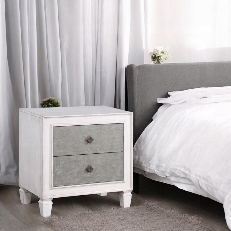 Modern Rustic White And Gray Finish 2 Drawers Nightstand Wooden Bedroom Furniture 1Pc Farmhouse Style