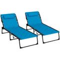 Outsunny Folding Chaise Lounge Set With 5 Level Reclining Back, Outdoor Lounge Tanning Chair With Padded Seat, Side Pocket & Headrest For Beach, Yard, Patio, Sky Blue