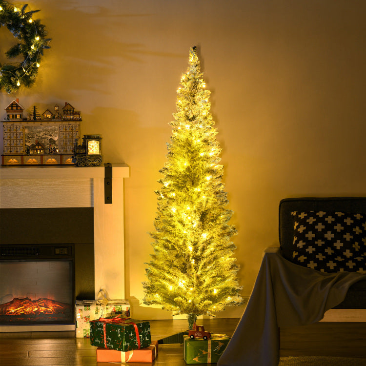Homcom 5' Tall Pre Lit Slim Noble Fir Artificial Christmas Tree With 110 Warm White Led Lights And 294 Tips, For Christmas Decoration, Green