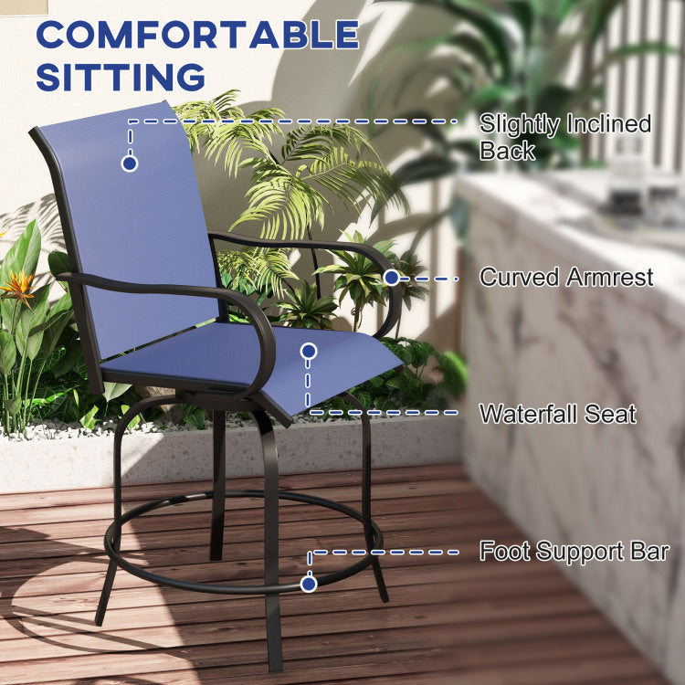 Outsunny Outdoor Bar Stools With Armrests, Set Of 2 360 Swivel Bar Height Patio Chairs With High Density Mesh Fabric, Steel Frame Dining Chairs For Balcony, Poolside, Backyard, Navy Blue