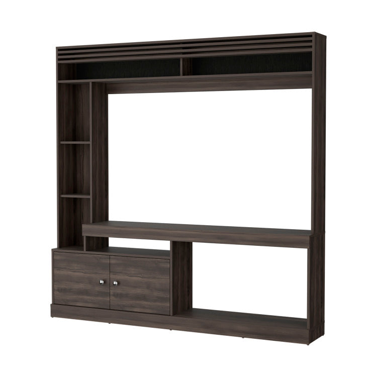 Rock House Entertainment Center With Two Doors And Open Storage, Stained Walnut