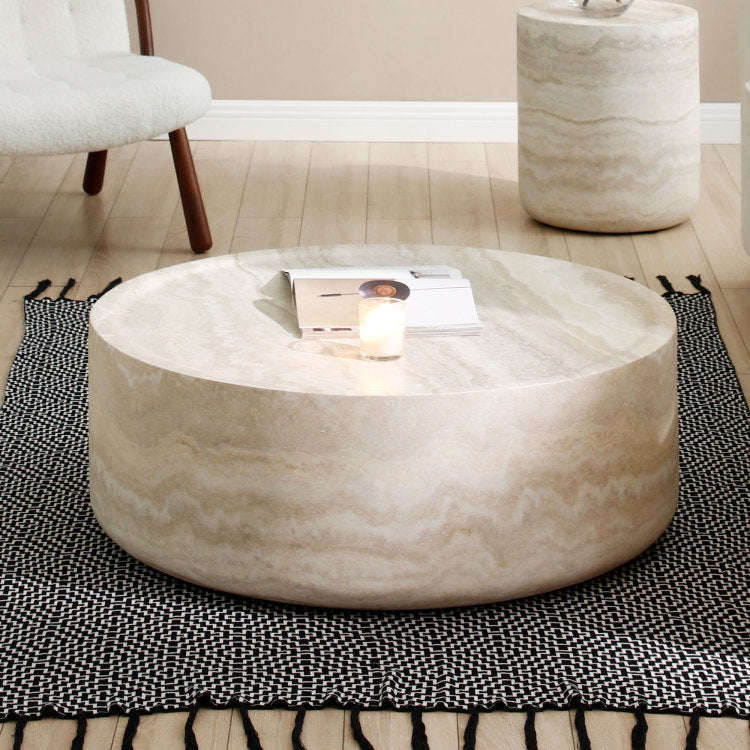 31.49'' Faux Mars Pattern Coffee Tables For Living Room Round Tea Table For Living Room, No Need Assembly