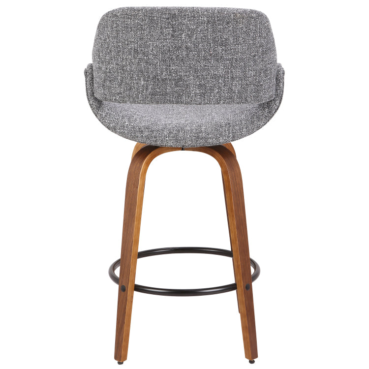Mid Century Modern Counter Stool In Walnut And Grey Noise Fabric