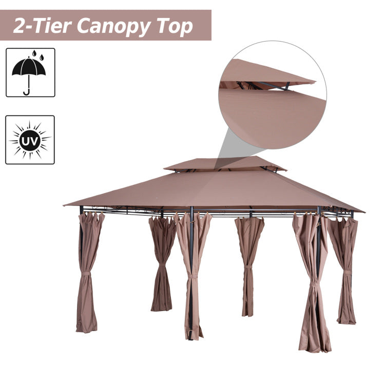 Outsunny 10' X 13' Patio Gazebo, Outdoor Gazebo Canopy Shelter With Curtains, Vented Roof, Steel Frame For Garden, Lawn, Backyard And Deck, Khaki