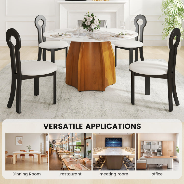 Vintage Rubber Solid Wood Dining Chair, Sheep Plush Dining Chair, Armless Dining Chair, Suitable For Small Home Dressing Room Model Room, Black Set Of 2
