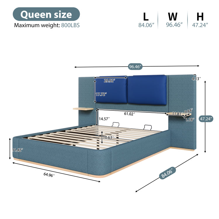 Queen Size Upholstered Platform Bed With Panel, Platform Bed Frame With Anti Collision Soft Rounded Corners, Stable And Solid, No Box Spring Needed, Easy Assembly, Blue