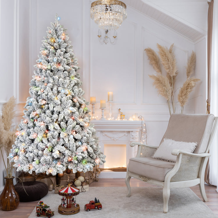 4Ft Flocked Christmas Tree With 150 Colorful Ul Lights And 21 Natural Pine Cones 366 Snowy Pvc Tips, Hinged Branches, Stable Metal Stand, Easy Setup