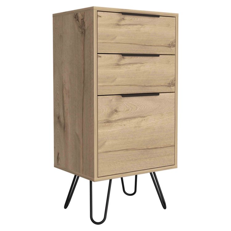Augusta Light Dresser, Hairpin Legs, Superior Top,Three Drawers Light Oak