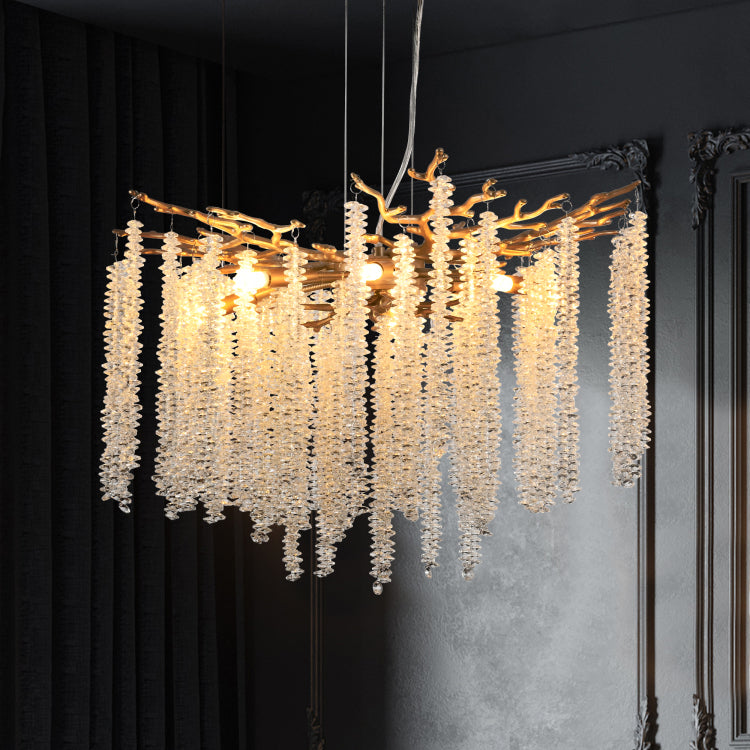 24 Inch Modern Golden Pendant Light With Cascading Crystal Strands, Ideal For Living Room, Dining Room And Foyer, High End Decorative Lighting Fixture Bulb Not Included