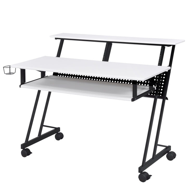 White And Black Music Recording Studio Desk With Metal Base