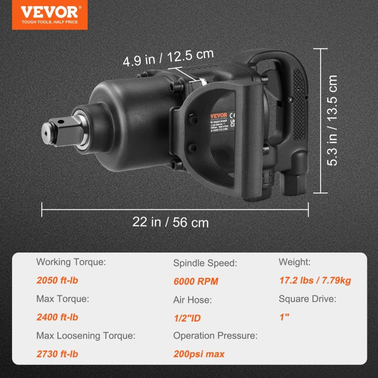 1 Inch Air Impact Wrench, Up To 2730 Ft Lbs Reverse Torque Output 1" Pneumatic Impact Gun Lightweight W 2 Handles For Heavy Duty Repairs And Maintenance