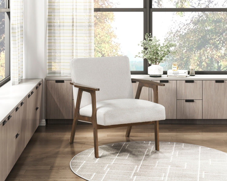 Modern Home Furniture Beige Fabric Upholstery 1Pc Accent Chair Brown Finish Solid Rubberwood Contemporary Cushion Seat