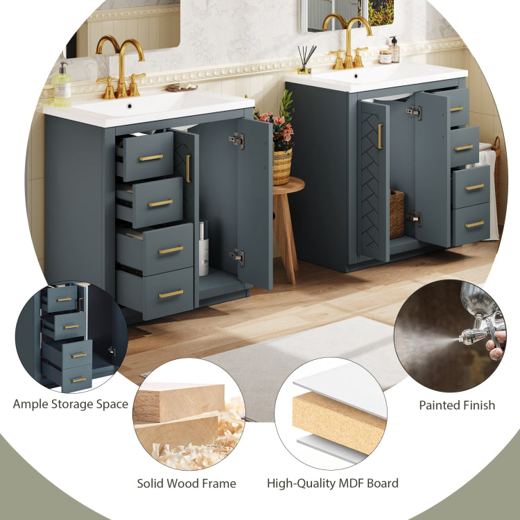 60'' Bathroom Vanity Set With Ceramic Sink Separate ,Solid Wood Frame Bathroom Storage Cabinet, Freestanding Vanity Set With Drawers & Soft Closing Doors