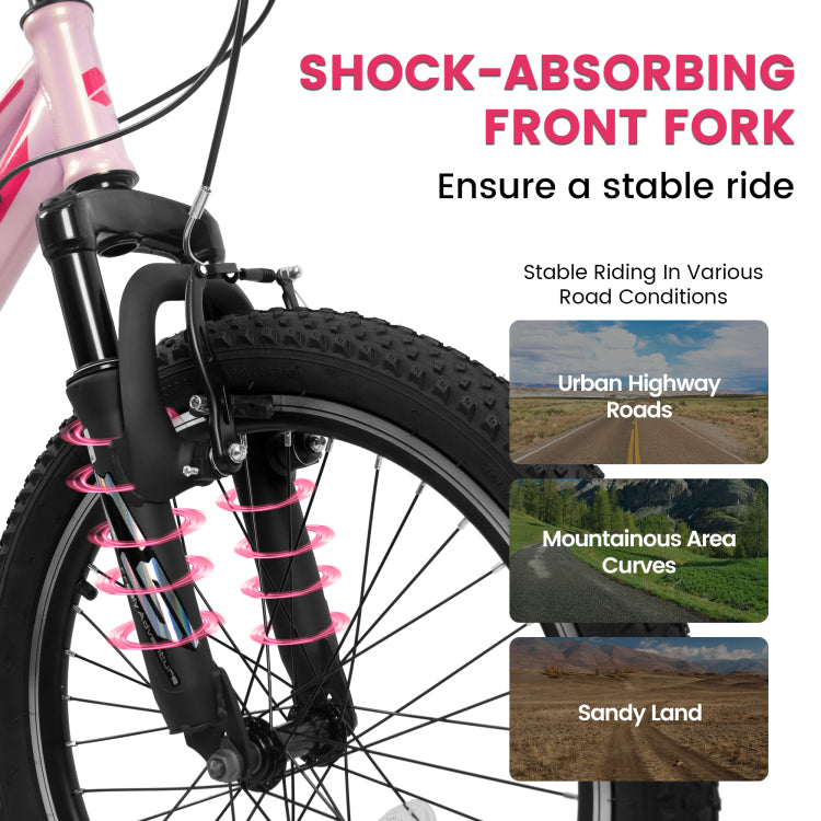 A20261 20 Inch Children'S Bicycle, Shock Absorbing Front Fork, 7 Speed, V Brakes, Mountain Tire, Boys And Girls Kids Bike For Outdoor Adventure