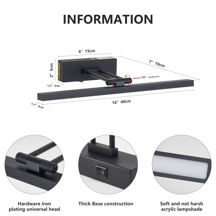 Picture Light Battery Operated With Remote, Led Black Art Lights For Paintings Rechargeable Dimmable And Timer, 16In Wall Sconce For Art Painting Gallery Adjustable Swing Arm For Display