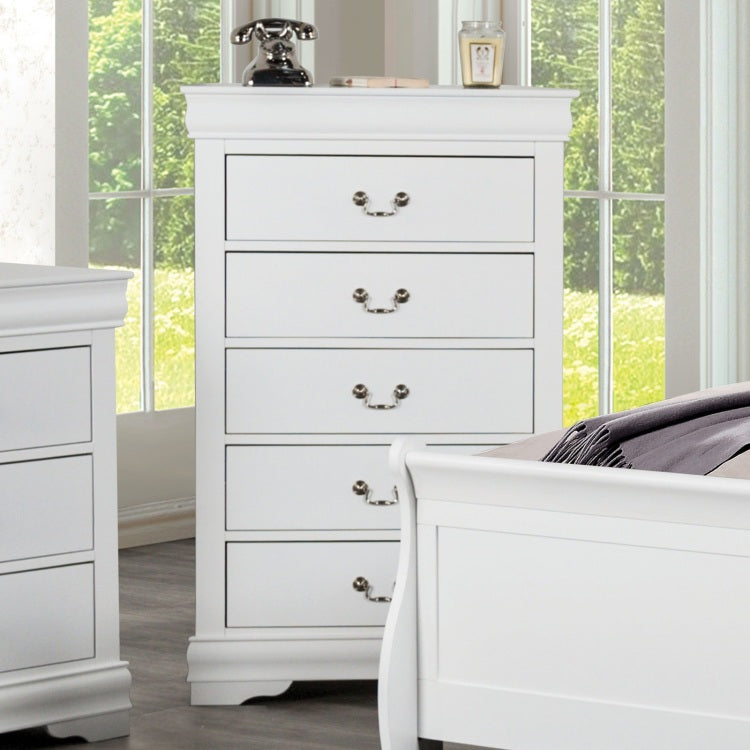 Transitional Style Chest 1Pc Bracket Legs Dust Proof Case Hanging Drawers Pull English Dovetail Drawers White Finish Bedroom Furniture