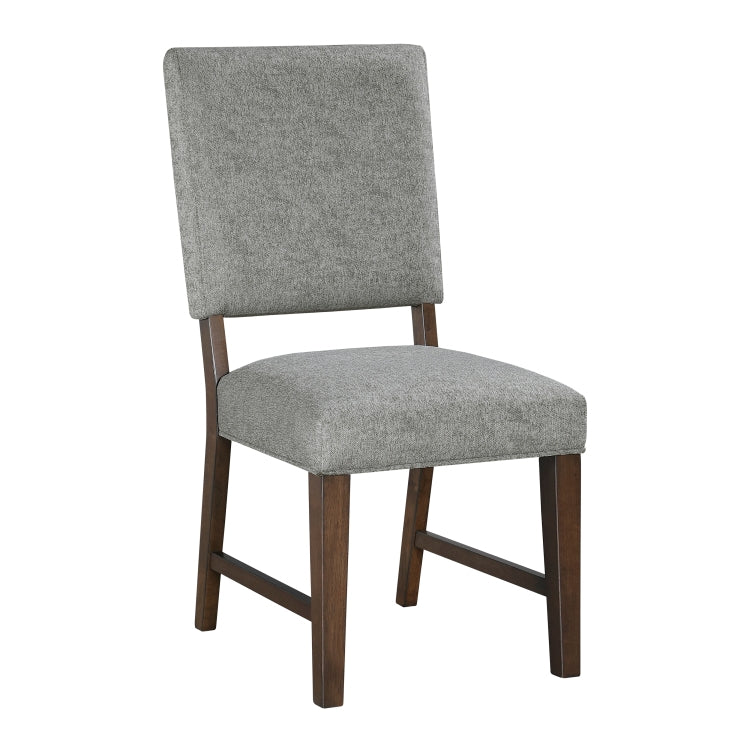 Walnut Finish Wood Side Chairs Set Of 2, Gray Textured Fabric Upholstered Seat And Back Modern Dining Furniture