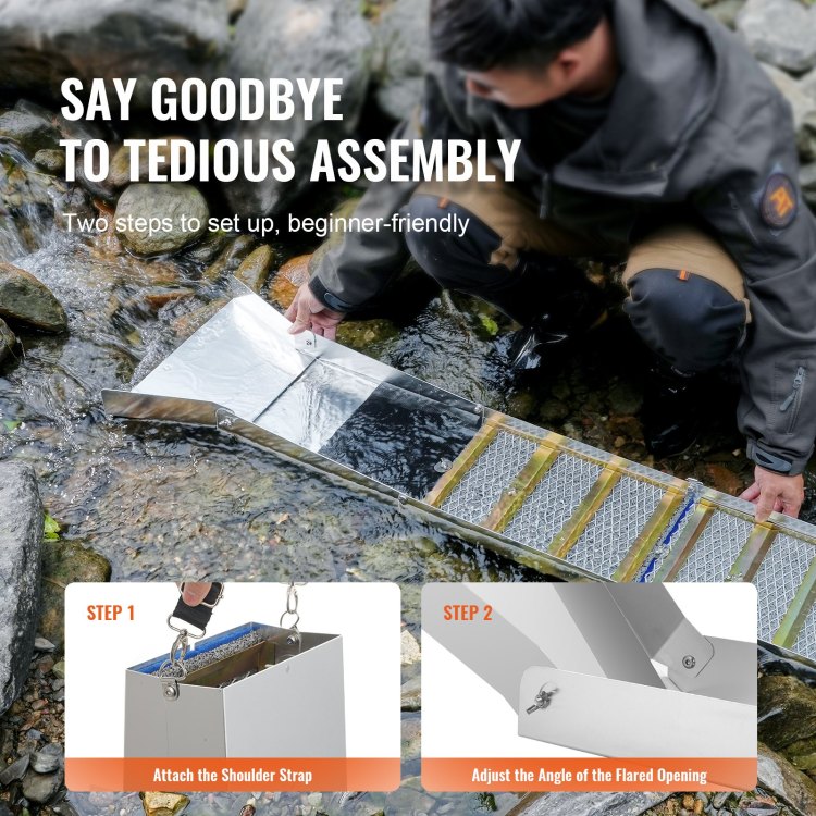 50 Inch Folding Sluice Box Gold Panning Kit, 23Pc Gold Prospecting Equipment Kit With Gold Pan, Classifier Screen, Separating Magnet, Backpack And More