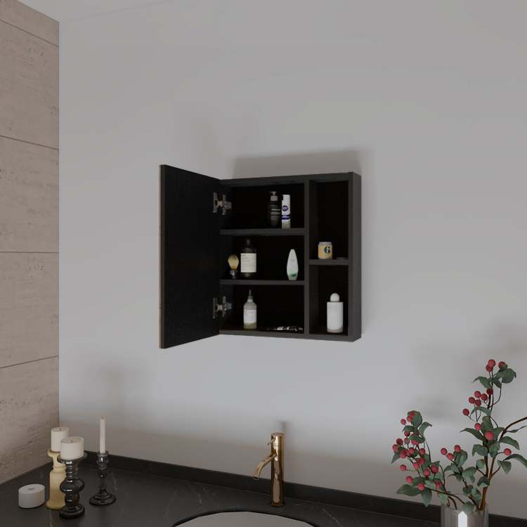1 Shelf Rectangle Medicine Cabinet With Mirror Wenge