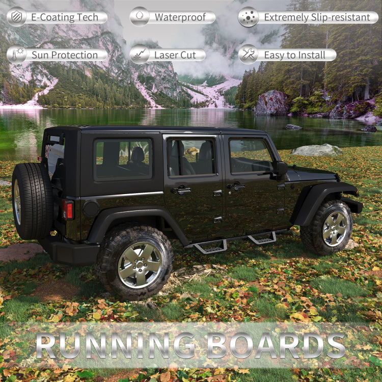 Running Boards For 07 18 Jeep Wrangler Jk 4 Doors Black Powder Coated Side Steps