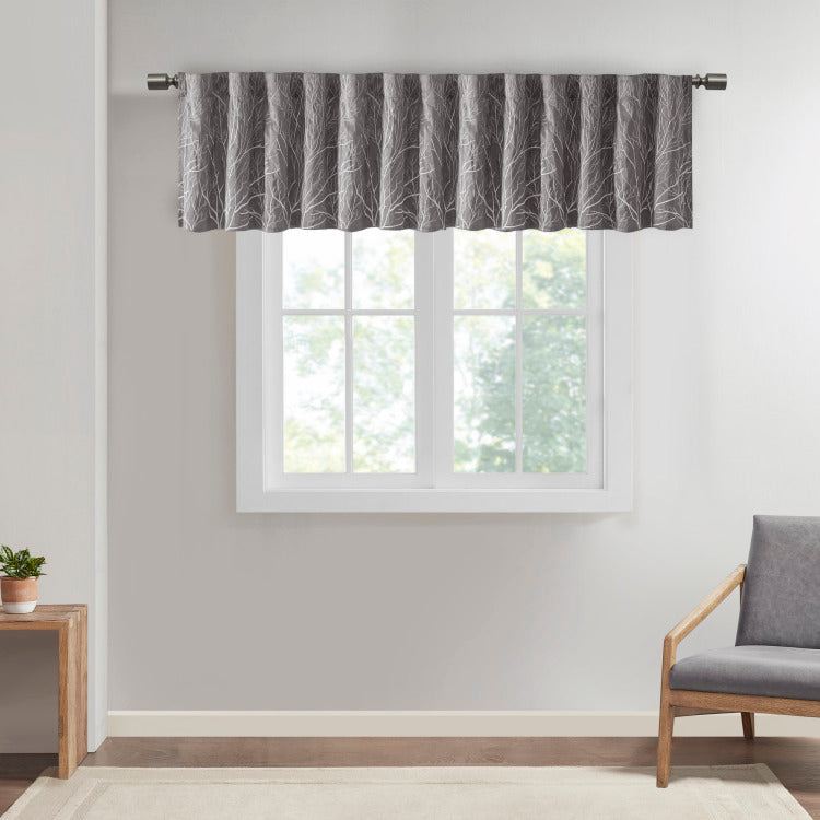 Faux Silk Embroidered Window Valance Grey 50X18"