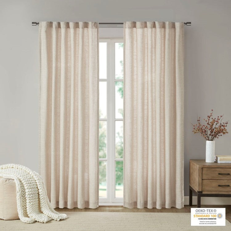 Faux Linen Rod Pocket And Back Tab Fleece Lined Curtain Panel Only 1 Pc Panel