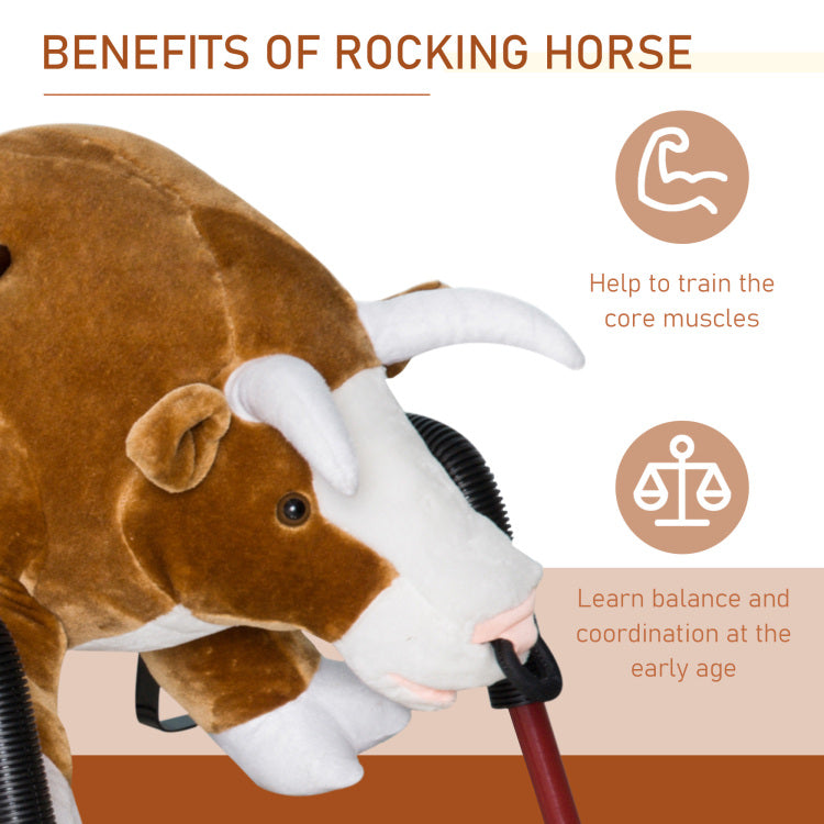 Qaba Kids Spring Rocking Horse Rodeo Bull Style With Realistic Sounds For Children Over 3 Years Old