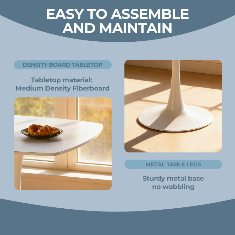 31.5 Inch White Square Dining Table For 2 4 Person, Mid Century Modern Tulip Table With Sturdy Metal Pedestal Base, 0.71" Thickened Mdf Tabletop For Small Space, Apartment, Kitchen, Bistro & Office