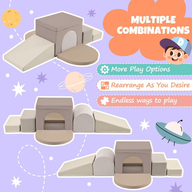 Colorful Soft Climb And Crawl Foam Playset 7 In 1, Soft Play Equipment Climb And Crawl Playground For Toddlers, Kids Crawling And Climbing Indoor Active Play Structure