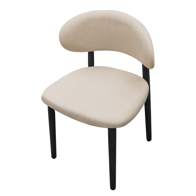 Beige Cotton Linen Fabric Upholstered Dining Chair With Black Solid Wood Legs, Armless Chair Set Of 4 For Kitchen, Restaurant, Living, Meeting Room