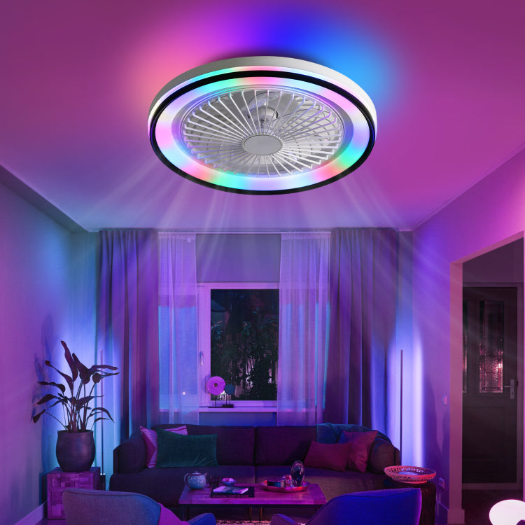 19 Inch Rgb Dimmable Led Enclosed Flush Mount Bladeless 6 Speed Remote Control For Bedroom Party