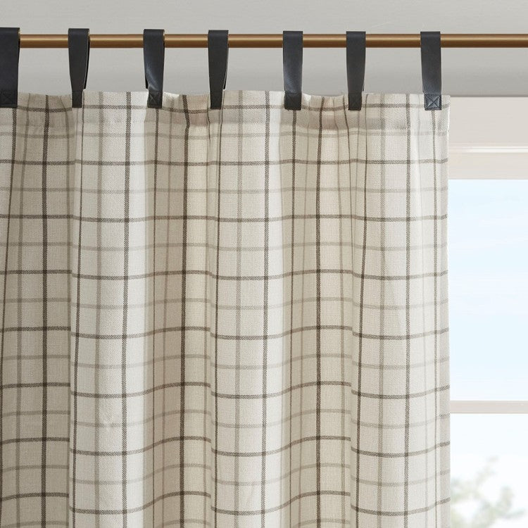 Plaid Faux Leather Tab Top Curtain Panel With Fleece Lining Only 1 Pc Panel