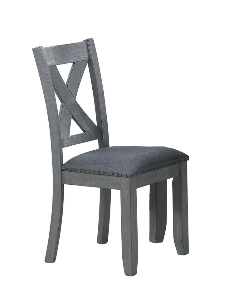 Gray Finish Dining Table 6X Chairs 7Pcs Dining Set Cushion Seat Nailhead X Cross Back Chairs Dining Room Furniture Modern Style