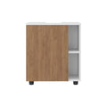 White And Natural Oak 1 Door Pedestal Sink Cabinet With 5 Open Compartments