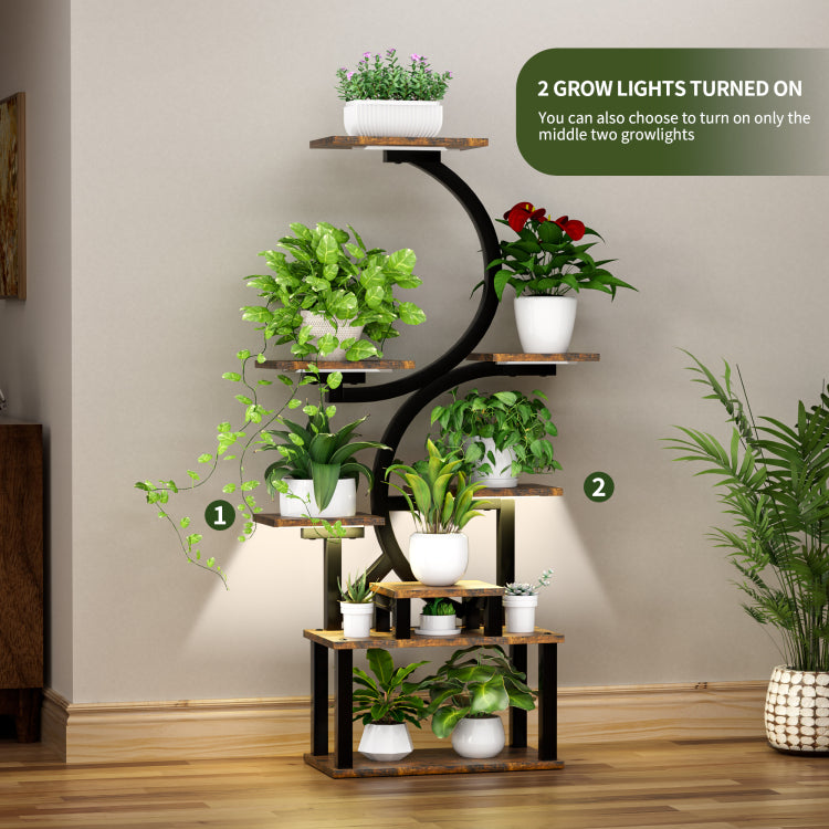 8 Tiered Indoor Plant Stand With 5 Grow Lights, 10 Level Stepless Dimming, Durable Thickened Metal Steel Pipe 0.8Mm For Living Room, Garden