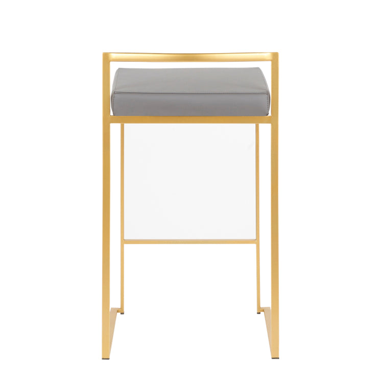 Contemporary Counter Stool In Gold With Grey Faux Leather Set Of 2
