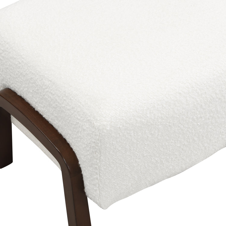 Upholstered Ottoman, Wooden Legs, White, Boucle