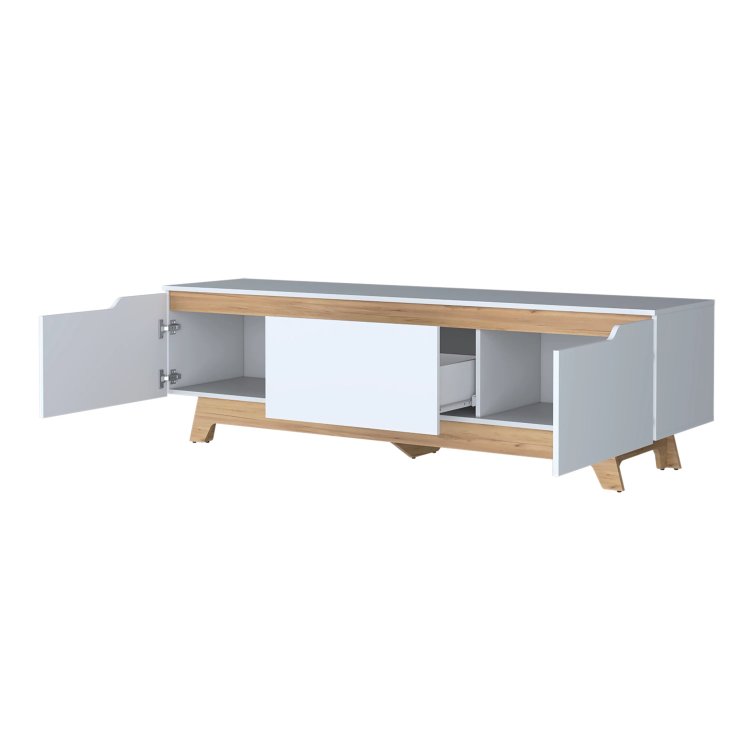 White And Natural Oak Entertainment Center With 2 Door